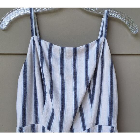 Old Navy Linen Blend Wide Leg Cropped Stripped Jumpsuit White-Blue Size M - Picture 6 of 9